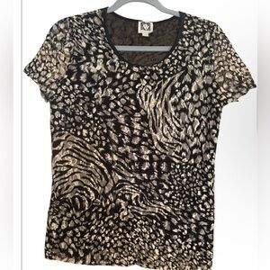 Anne Klein Animal Print Black and Cream Women's Top NWOT